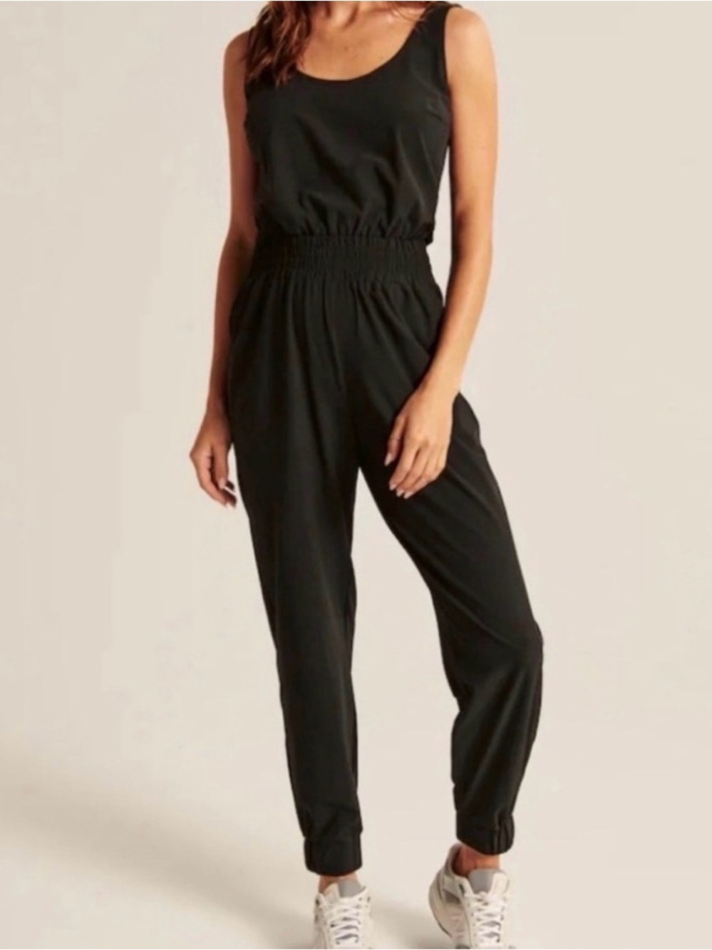 Abercrombie & Fitch Black Traveler Sleeveless Smocked-Waist Jumpsuit